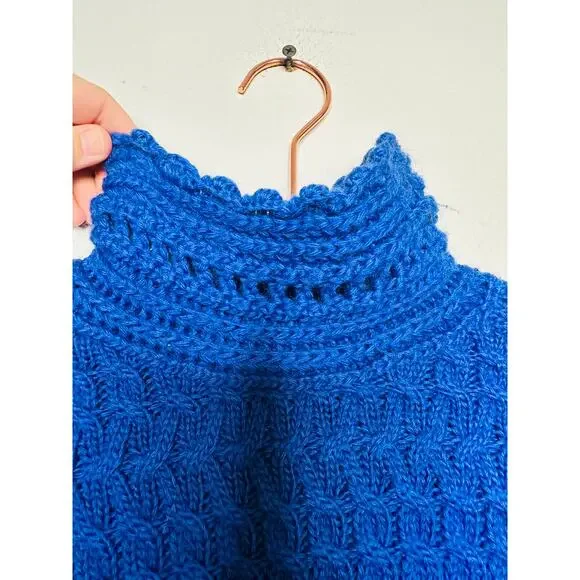 DREYDEN Cobalt Blue Knit 100% Merino Wool High Neck Dyer Sweater Size XS